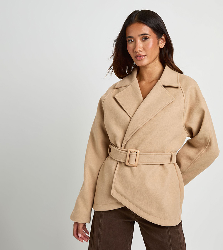 Belted Wool Look Coat