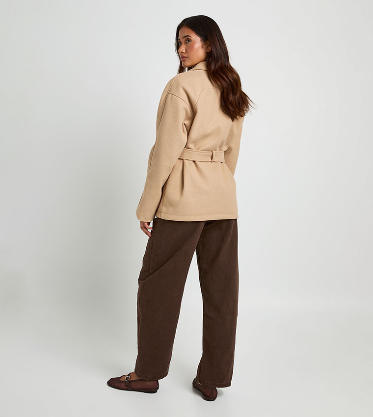 Belted Wool Look Coat