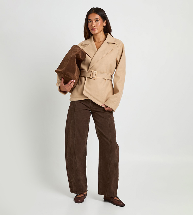 Belted Wool Look Coat