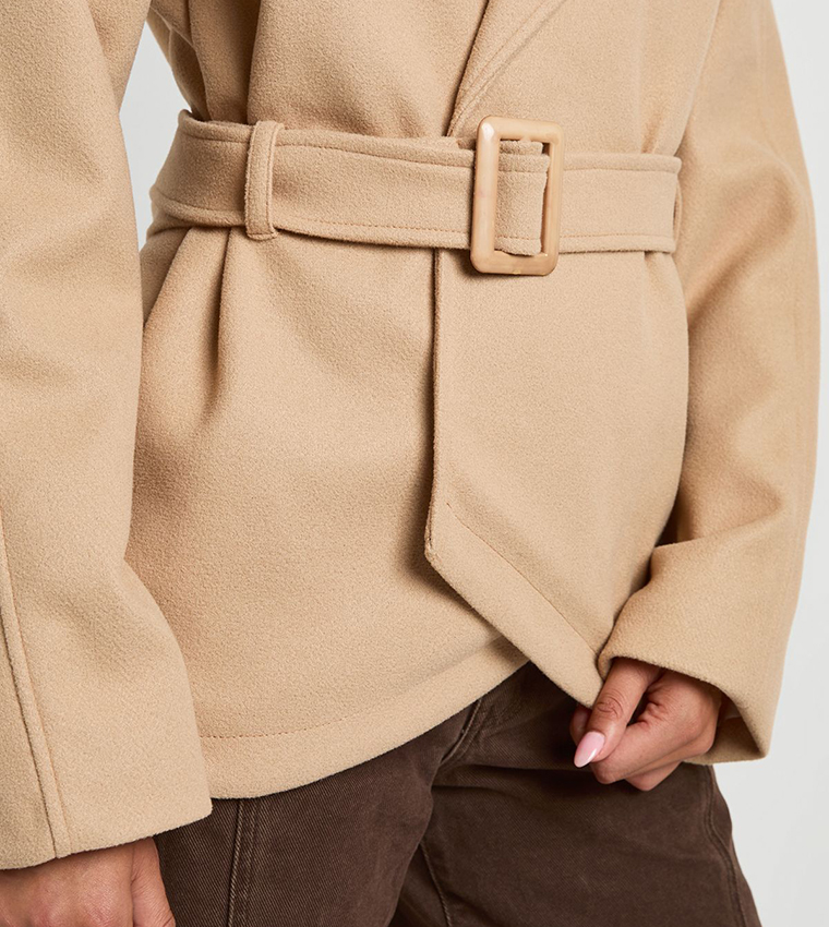 Belted Wool Look Coat