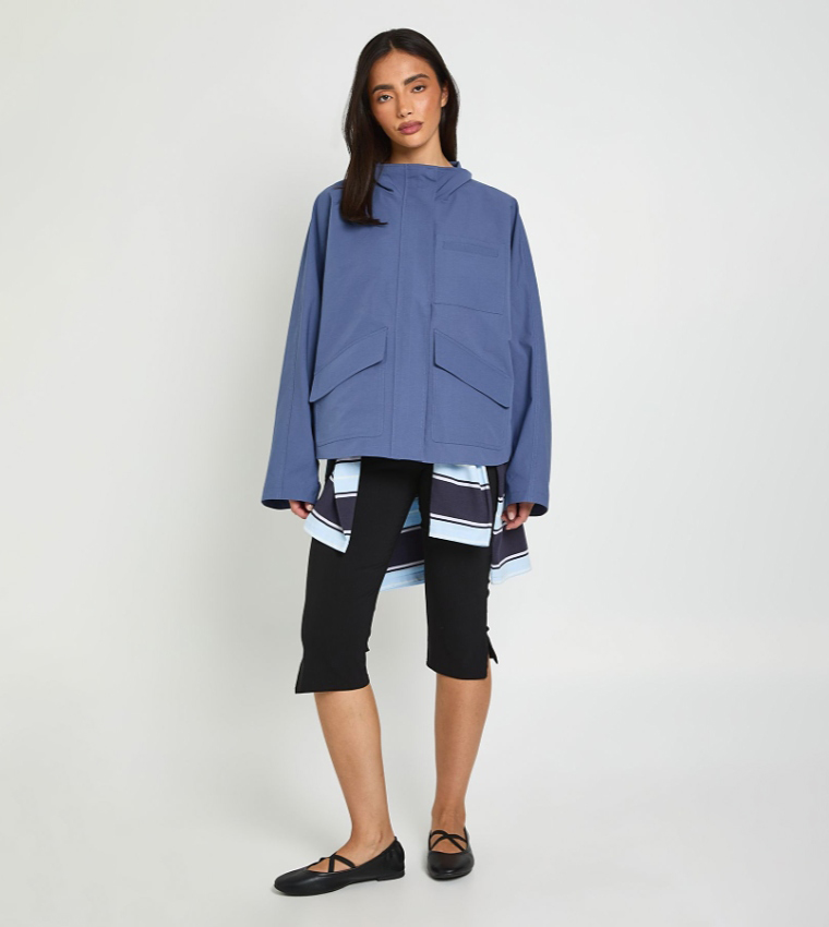 Solid High Neck Oversized Jacket