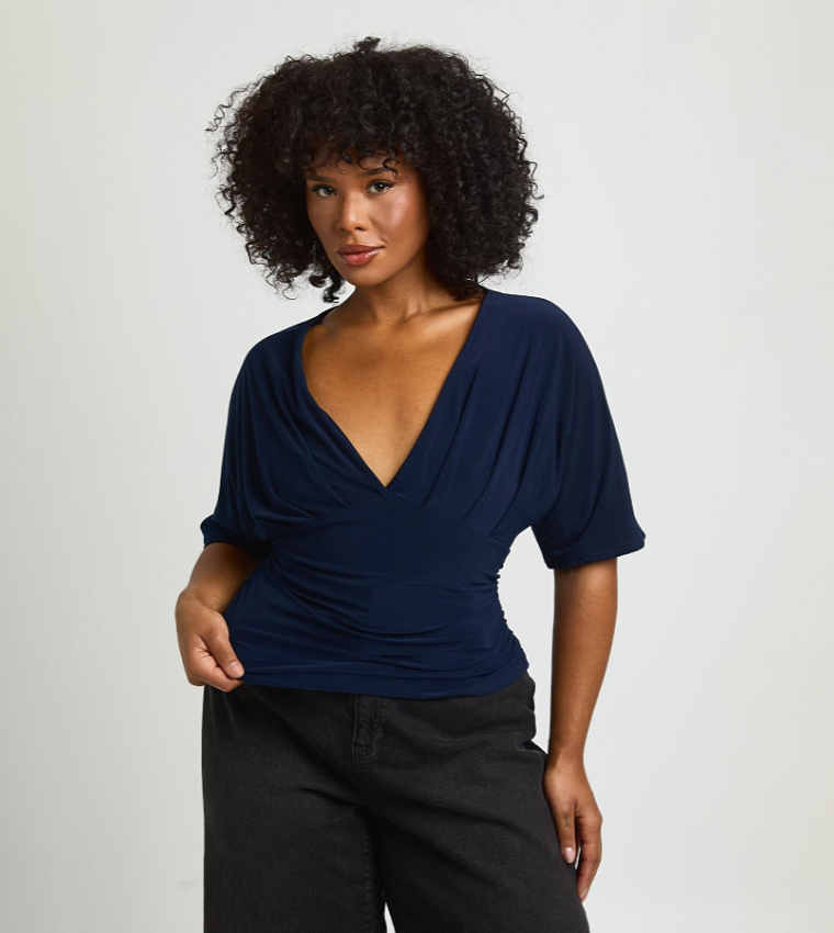 Curve Ruched Batwing Sleeves Top