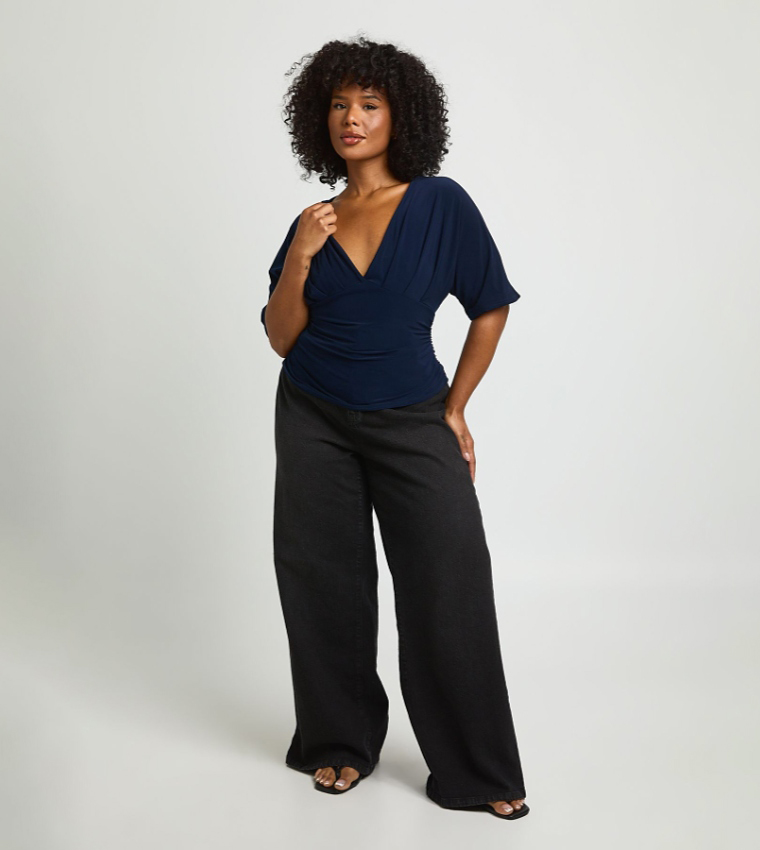 Curve Ruched Batwing Sleeves Top