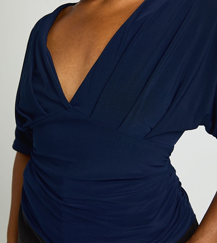 Curve Ruched Batwing Sleeves Top