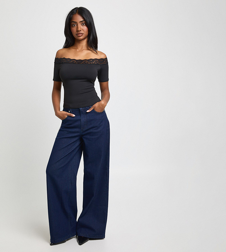 Bardot Lace Trim Short Sleeves Top