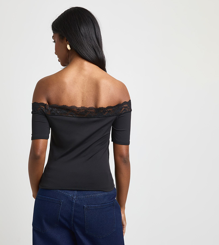 Bardot Lace Trim Short Sleeves Top