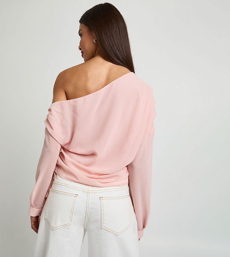 Solid Off Shoulder Chiffon Top