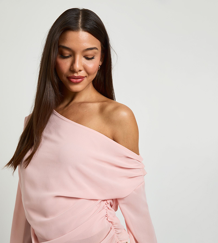 Solid Off Shoulder Chiffon Top