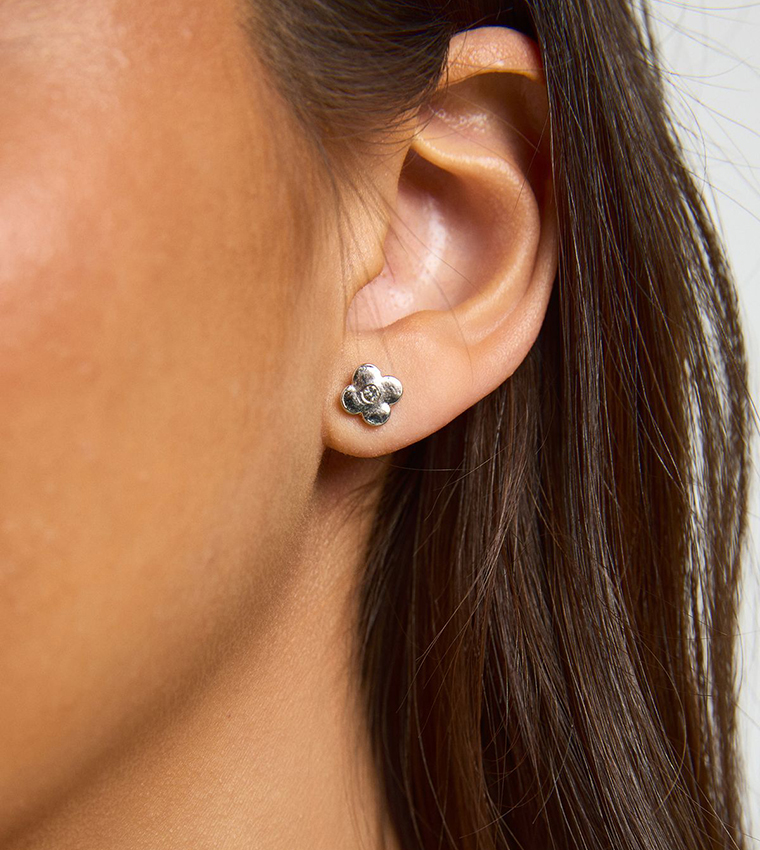 3 Pack Silver Clover Stud & Hoop Earrings