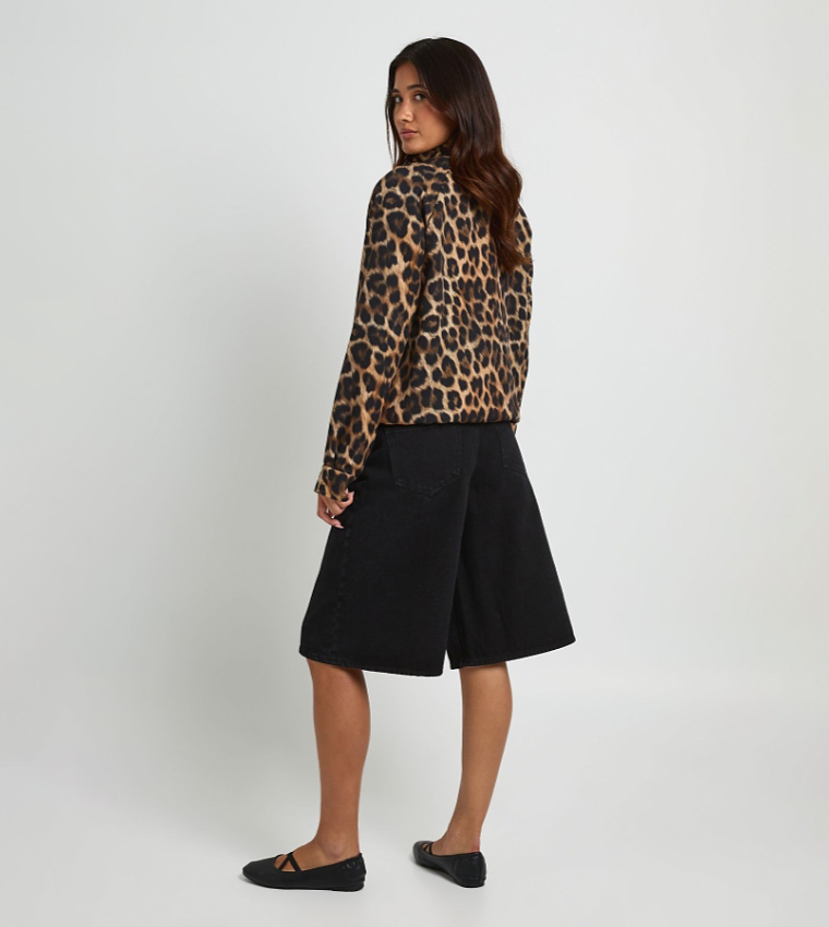 Leopard Patterned High Neck Jacket
