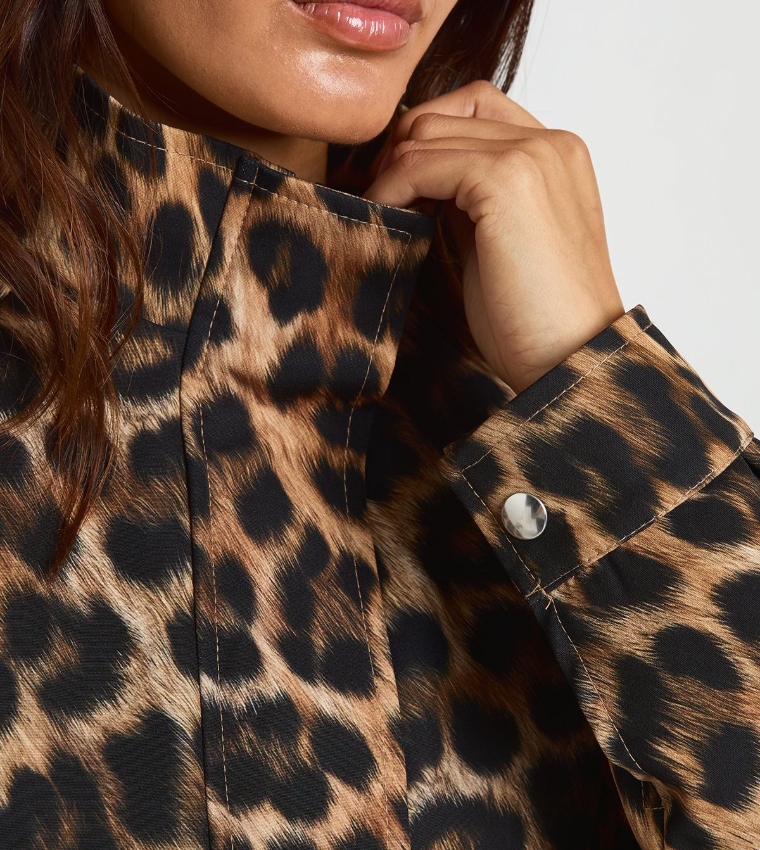 Leopard Patterned High Neck Jacket