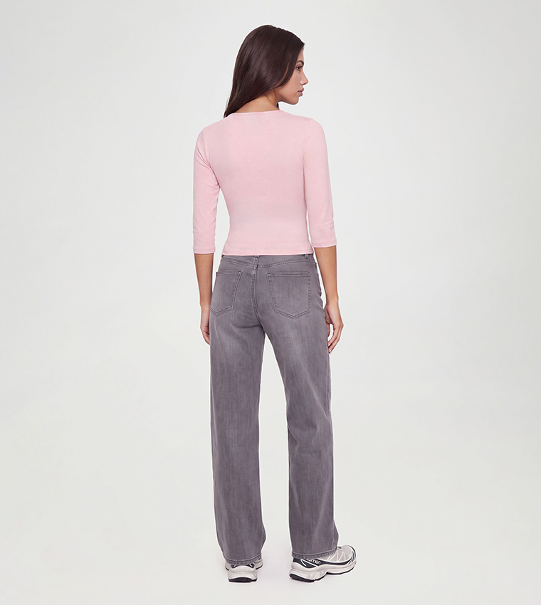 Solid V-Neck 3/4 Sleeves Top