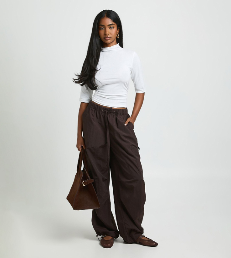 Solid High Neck Short Sleeves Top