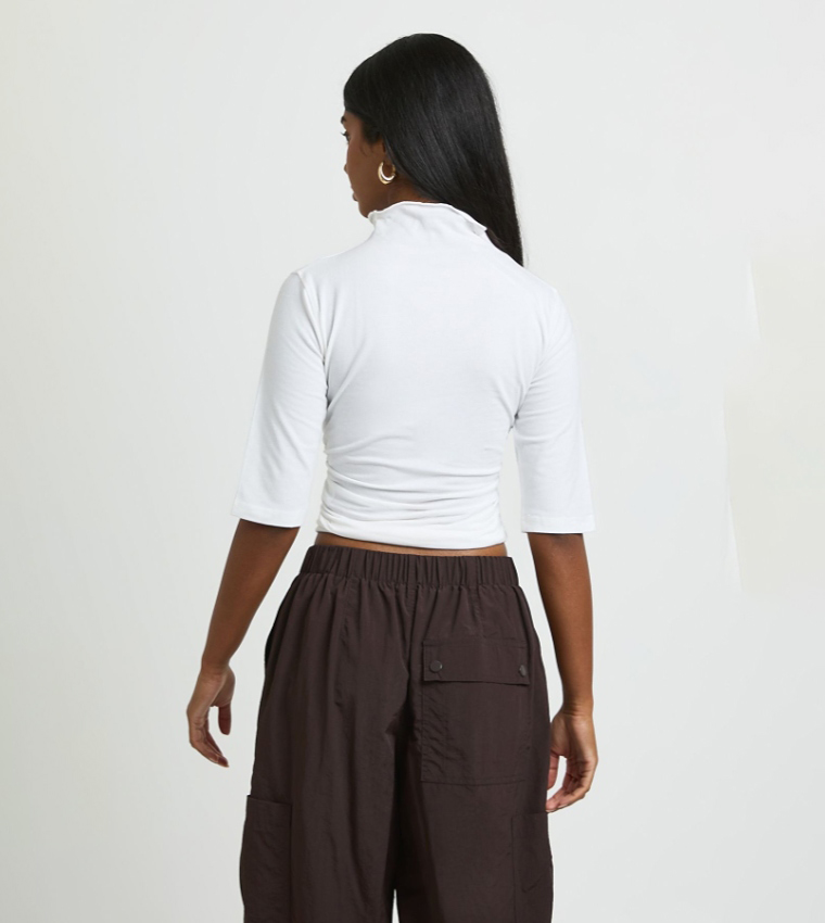 Solid High Neck Short Sleeves Top