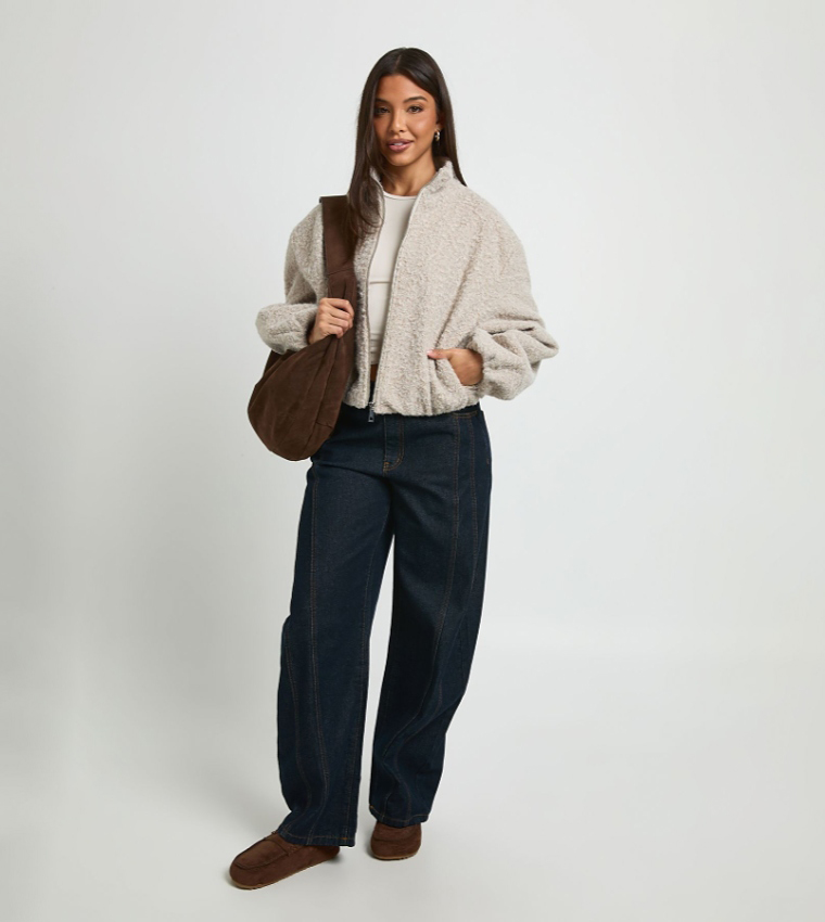 High Neck Wool Look Bomber Jacket