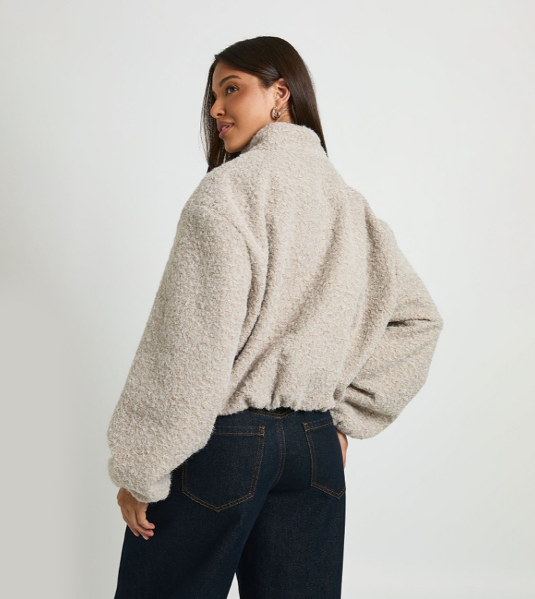 High Neck Wool Look Bomber Jacket