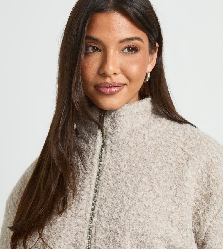 High Neck Wool Look Bomber Jacket