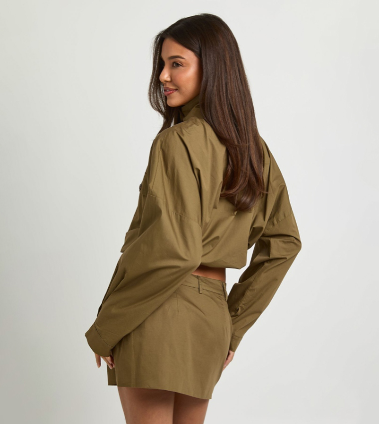 Cotton High Neck Funnel Zip-Up Jacket