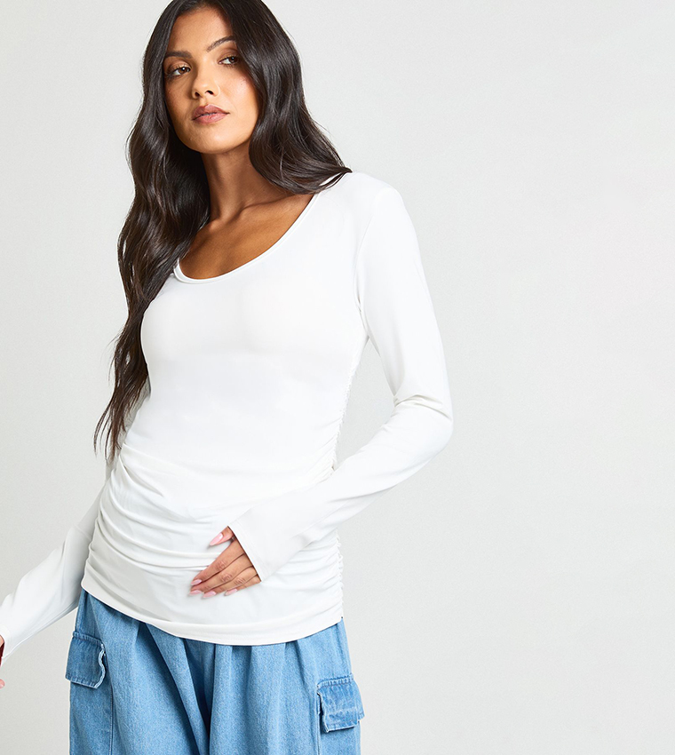 Maternity Solid Ruched Long Sleeves Top