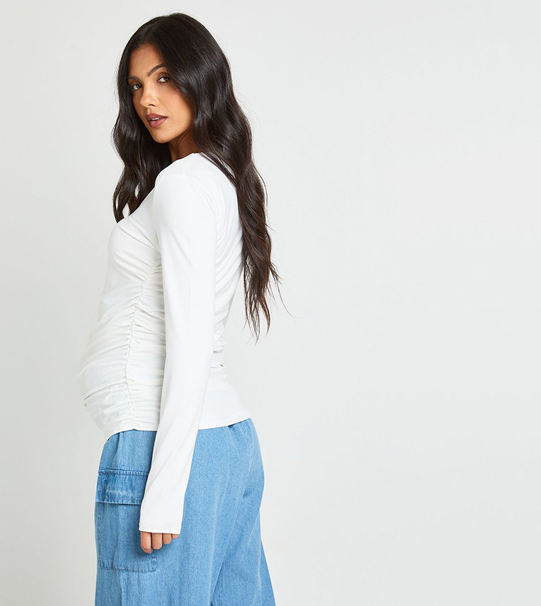 Maternity Solid Ruched Long Sleeves Top