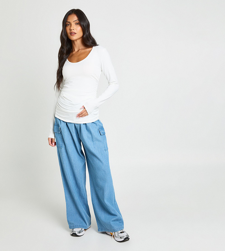 Maternity Solid Ruched Long Sleeves Top