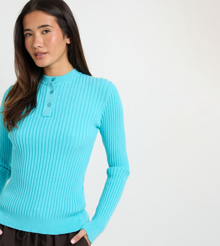 Ribbed High Neck Knitted Sweater