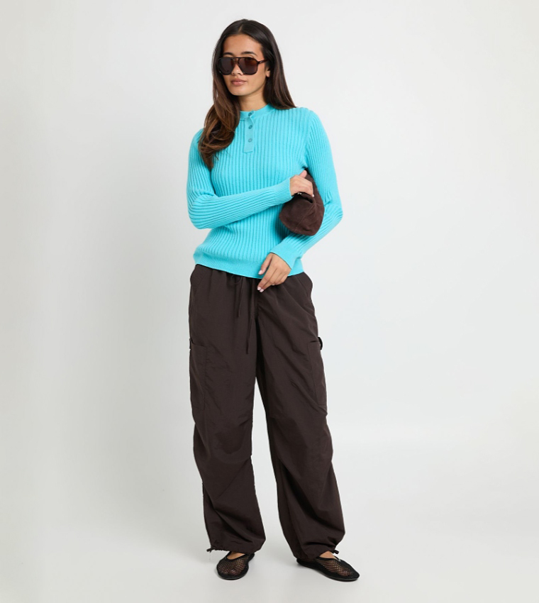 Ribbed High Neck Knitted Sweater
