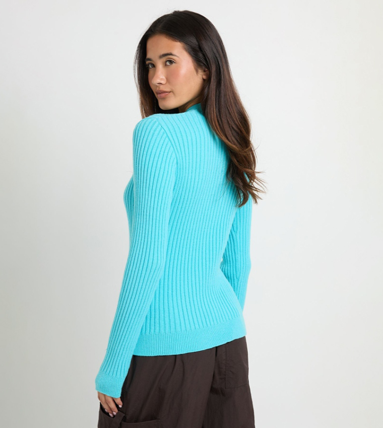 Ribbed High Neck Knitted Sweater