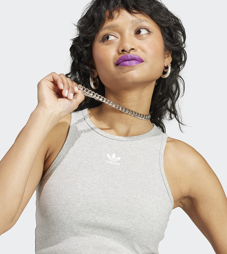 Buy Adidas Essentials Ribbed Tank Top In Grey | 6thstreet Qatar