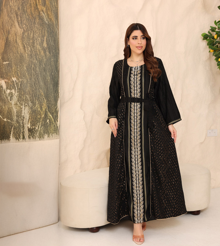 YASMIN Embroidered Belted Jalabiya