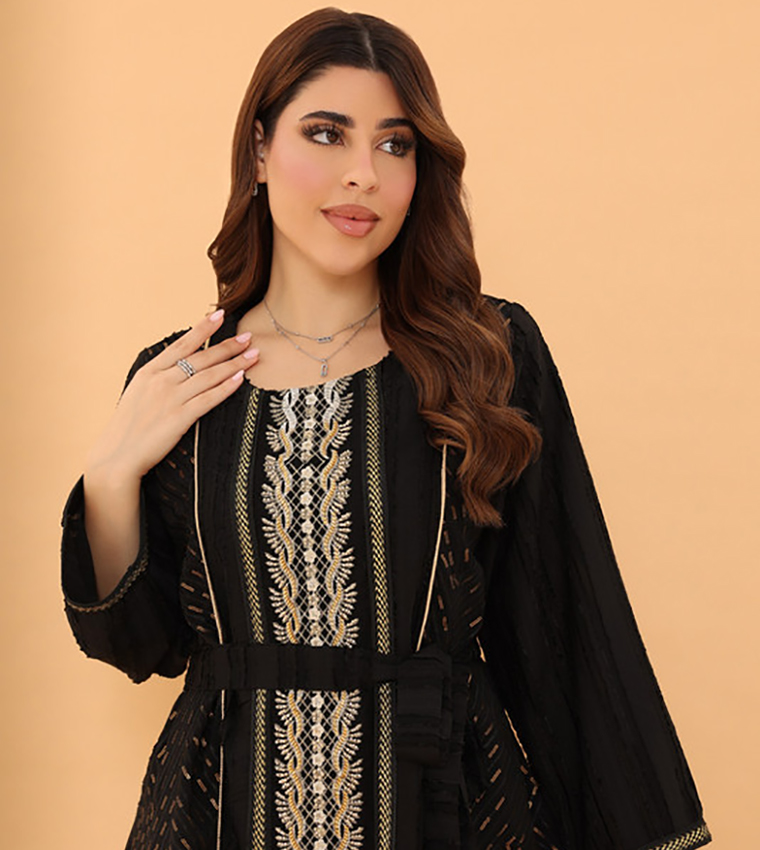 YASMIN Embroidered Belted Jalabiya