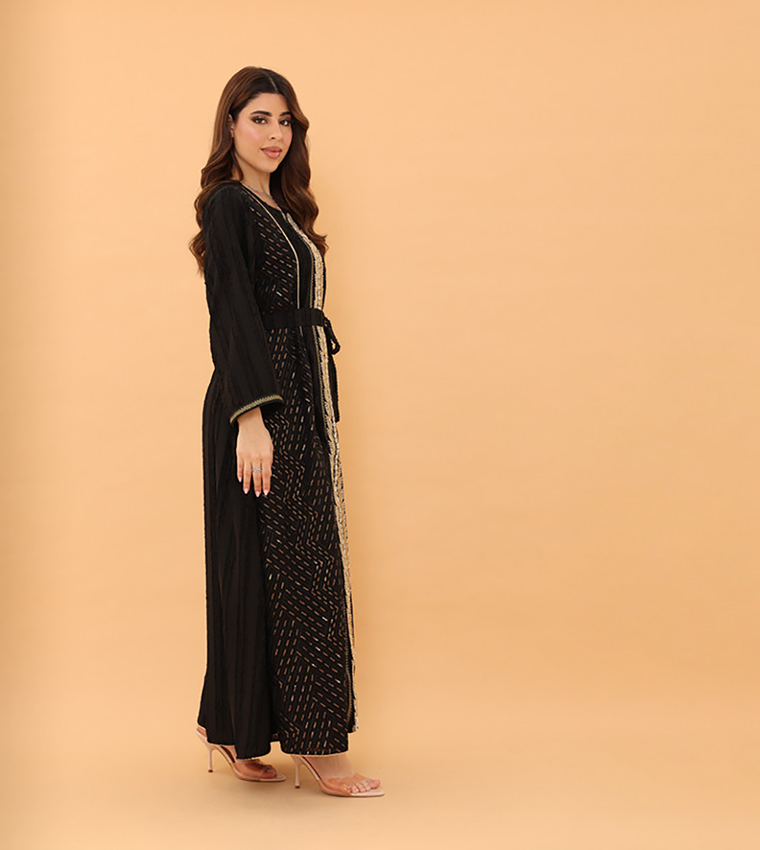 YASMIN Embroidered Belted Jalabiya