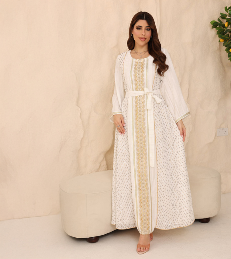 YASMIN Embroidered Belted Jalabiya