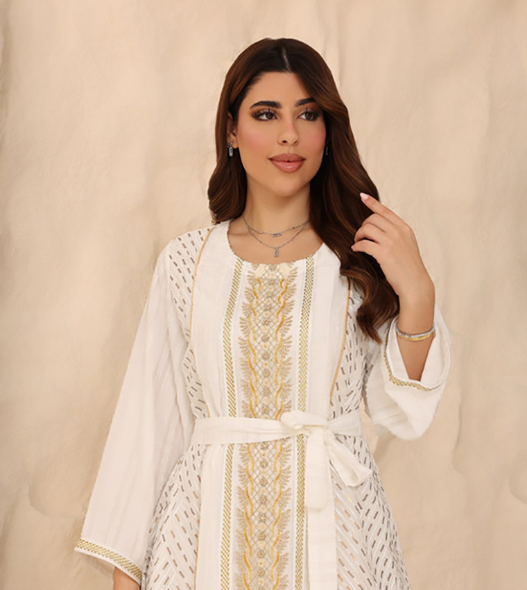 YASMIN Embroidered Belted Jalabiya