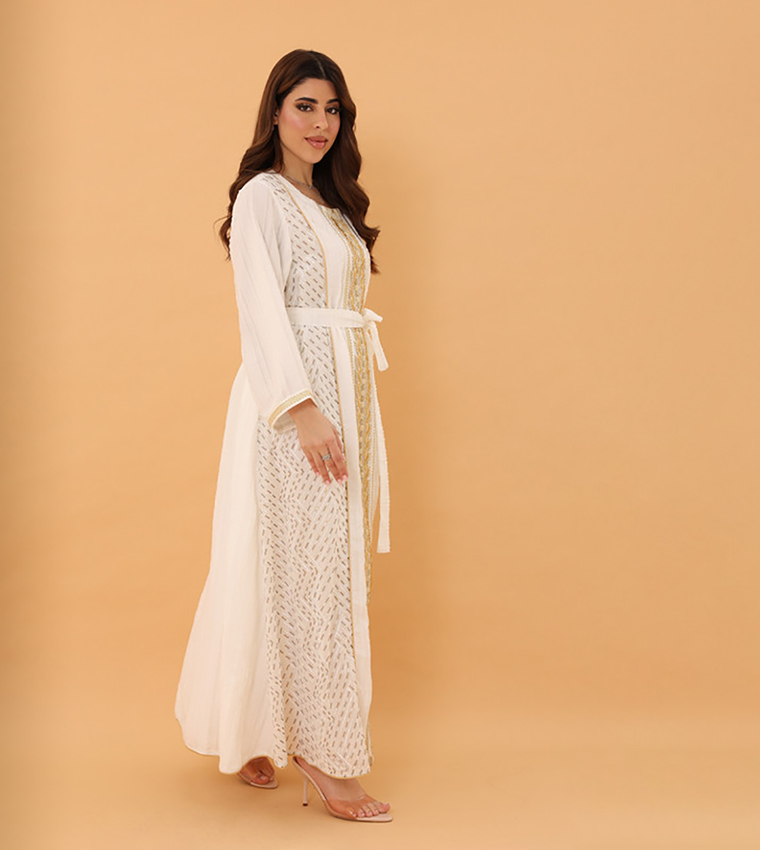 YASMIN Embroidered Belted Jalabiya