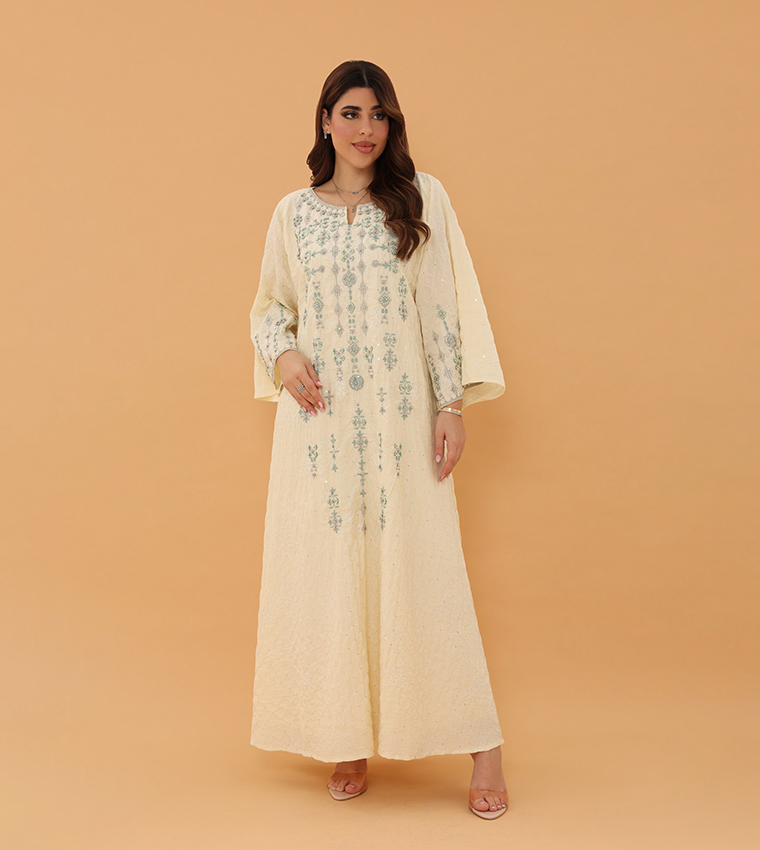 AZURE BLOOM Embroidered Flared Sleeves Jalabiya