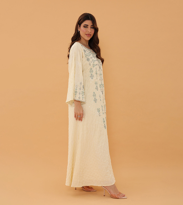 AZURE BLOOM Embroidered Flared Sleeves Jalabiya