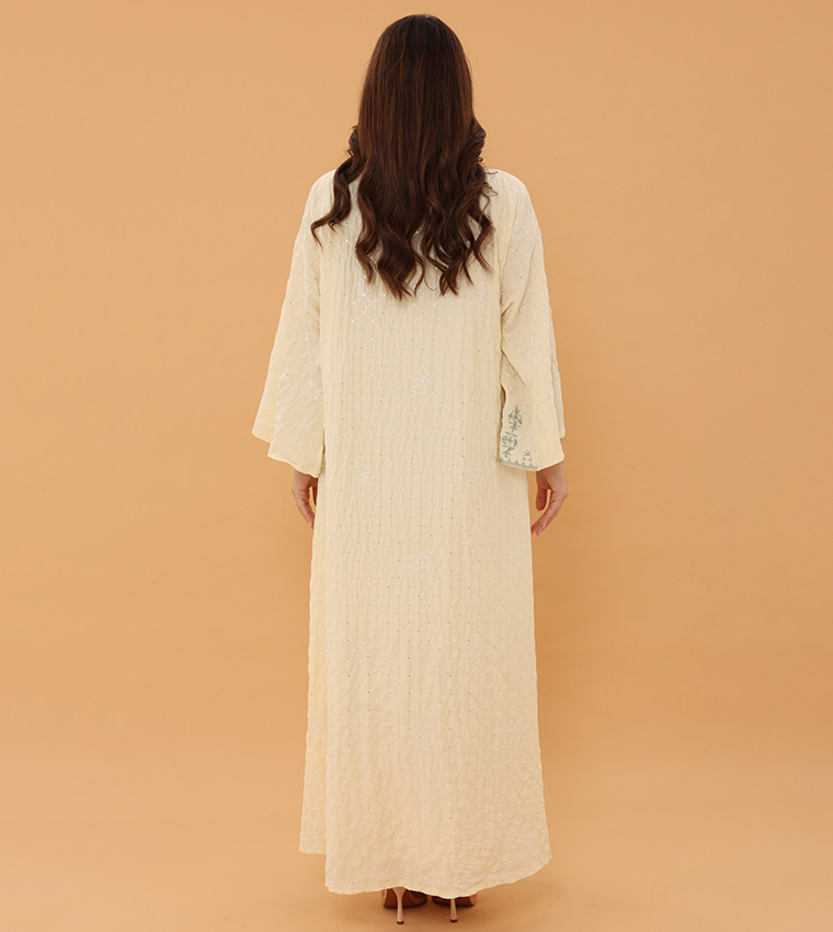 AZURE BLOOM Embroidered Flared Sleeves Jalabiya