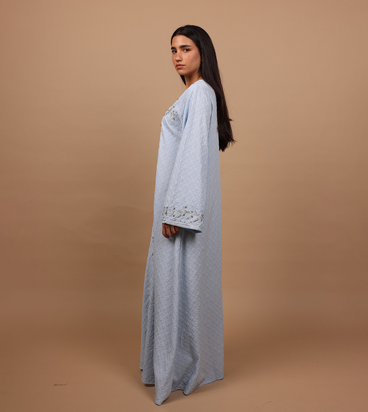 CRYSTAL VINE Embroidered V-Neck Jalabiya