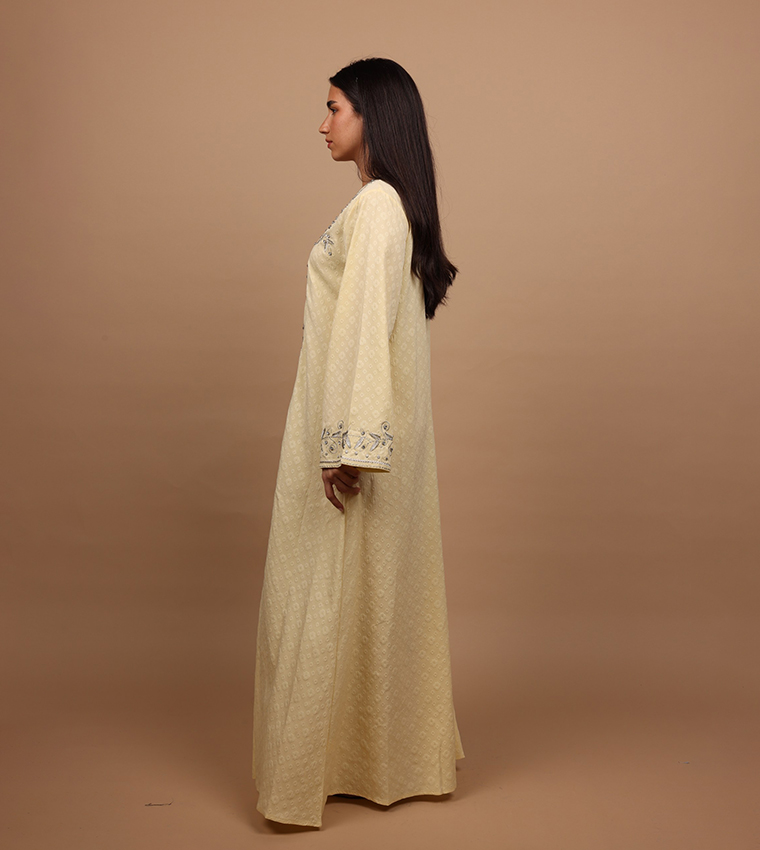CRYSTAL VINE Embroidered V-Neck Jalabiya
