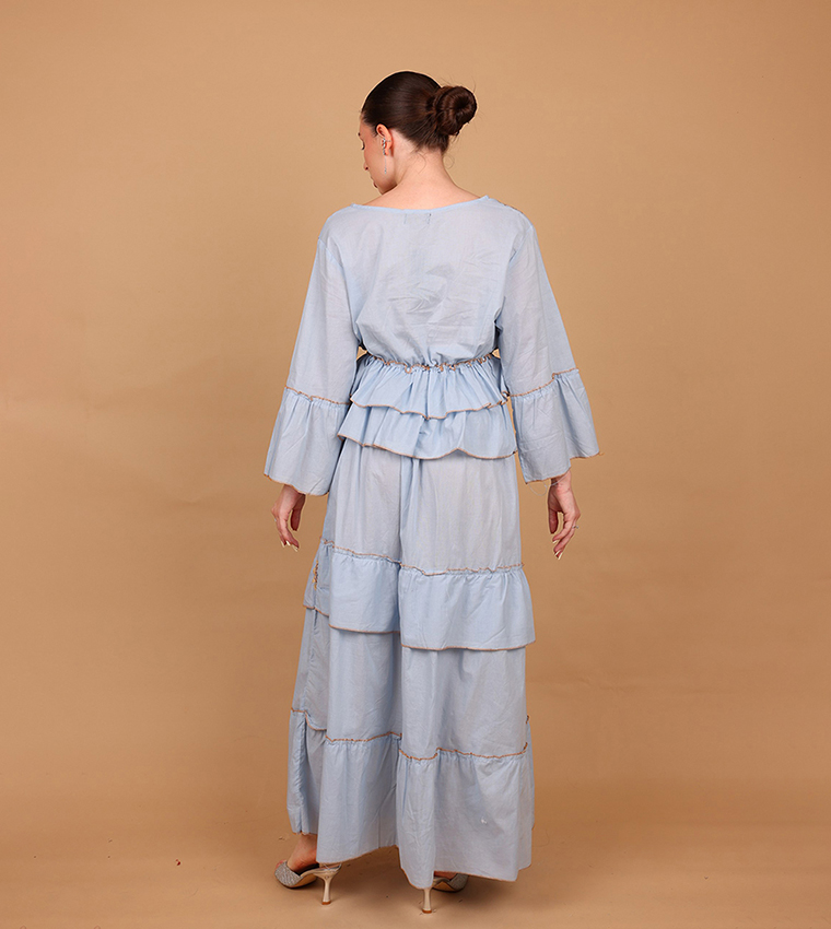 ZAHRA Embellished Long Sleeves Tiered Maxi Dress