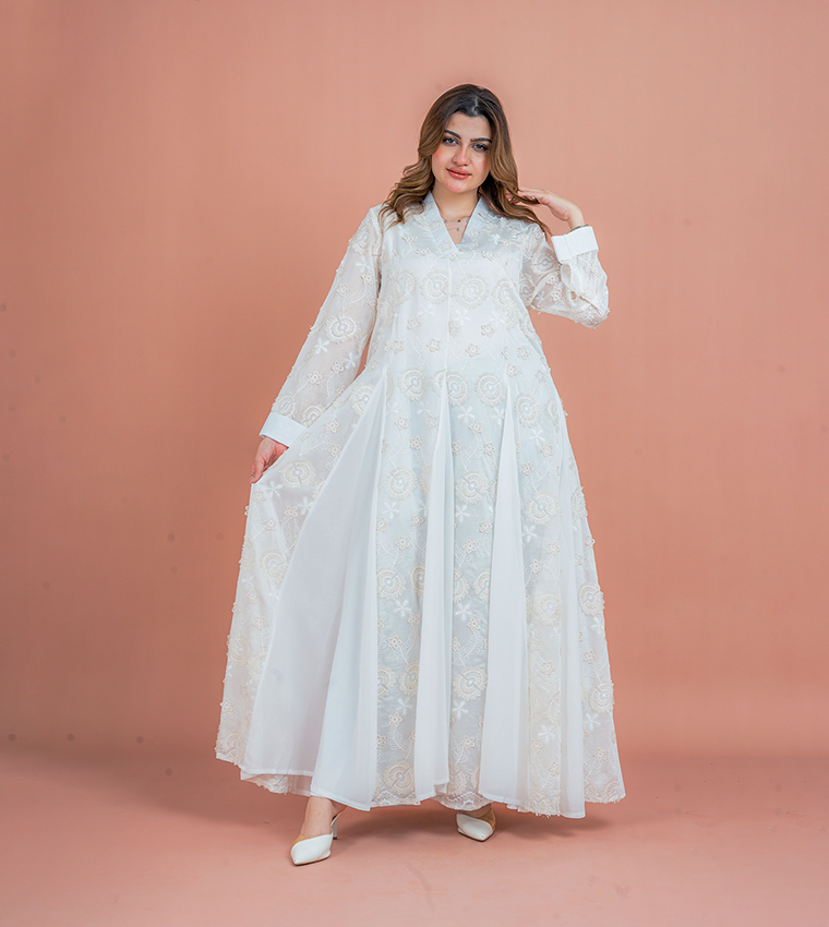 Embroidered V-Neck Jalabiya
