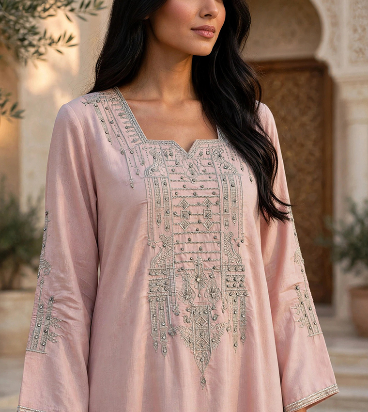 Embellished Sweetheart Square Neck Flowing Maxi Jalabiya