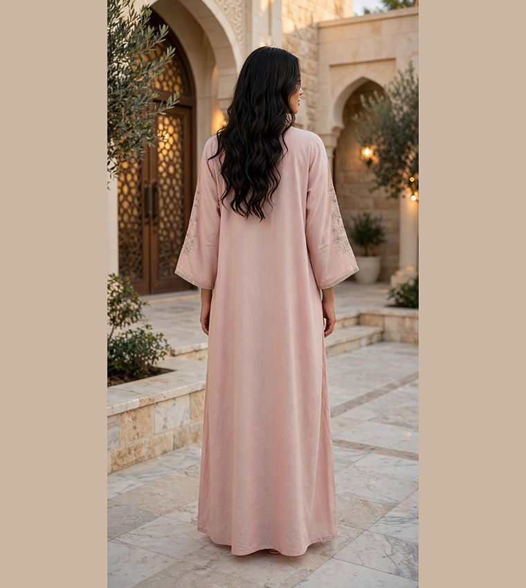 Embellished Sweetheart Square Neck Flowing Maxi Jalabiya