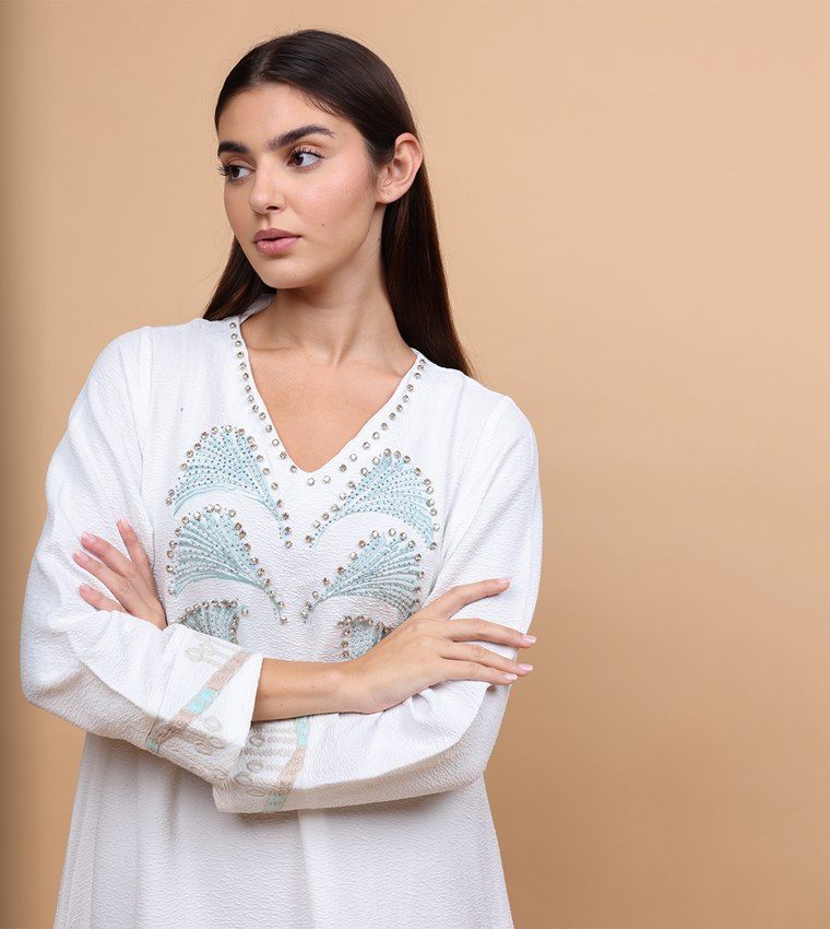 Crystal Embellished Long Sleeves Jalabiya