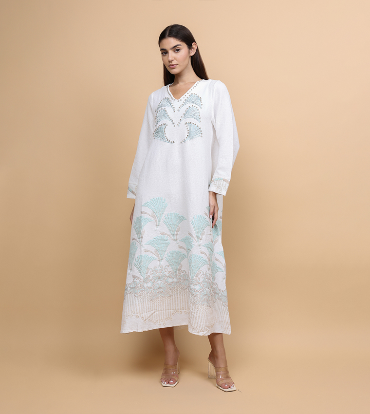 Crystal Embellished Long Sleeves Jalabiya