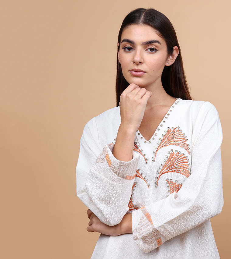Crystal Embellished Long Sleeves Jalabiya