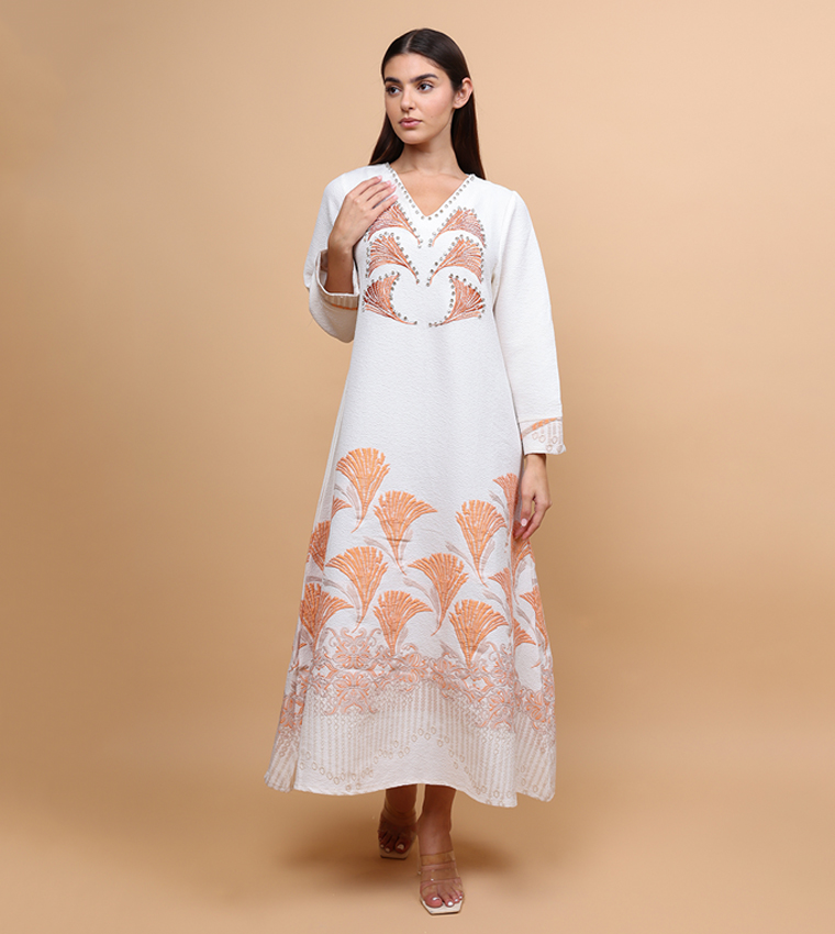 Crystal Embellished Long Sleeves Jalabiya