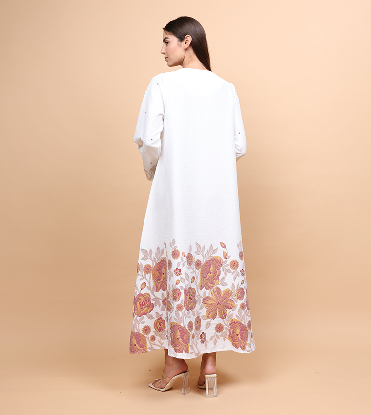 Floral Crystal Embellished Long Sleeves Jalabiya