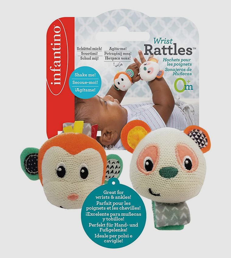  Babygrow Wrist Rattles-Monkey/Panda